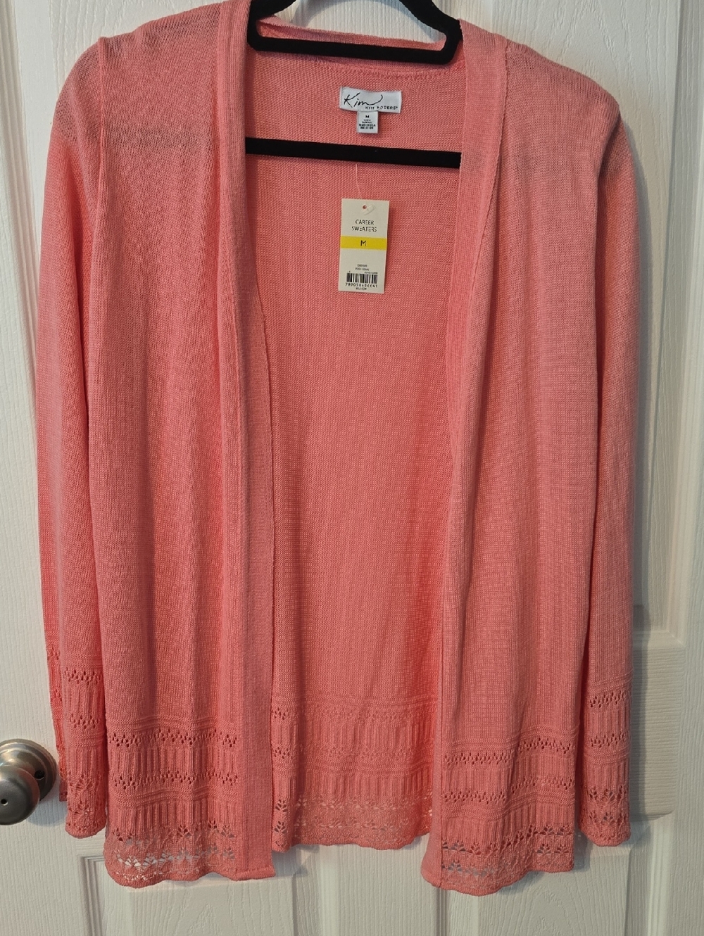 Kim Rogers Coral Open-Front Lace-Hem Cardigan